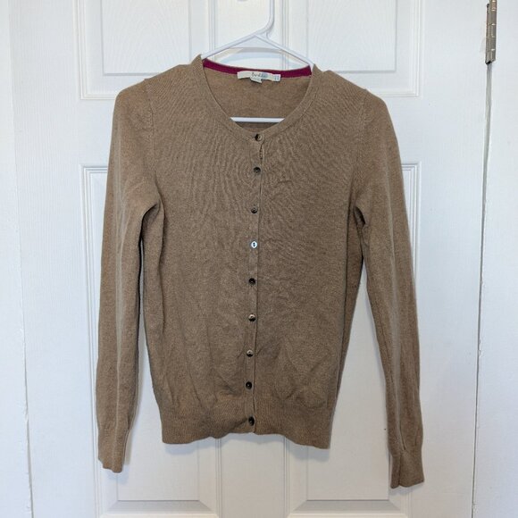Boden 100% Cashmere Cardigan Long Sleeve Button Up Sz Med US 6 UK 10 Tan Cozy - Picture 1 of 8